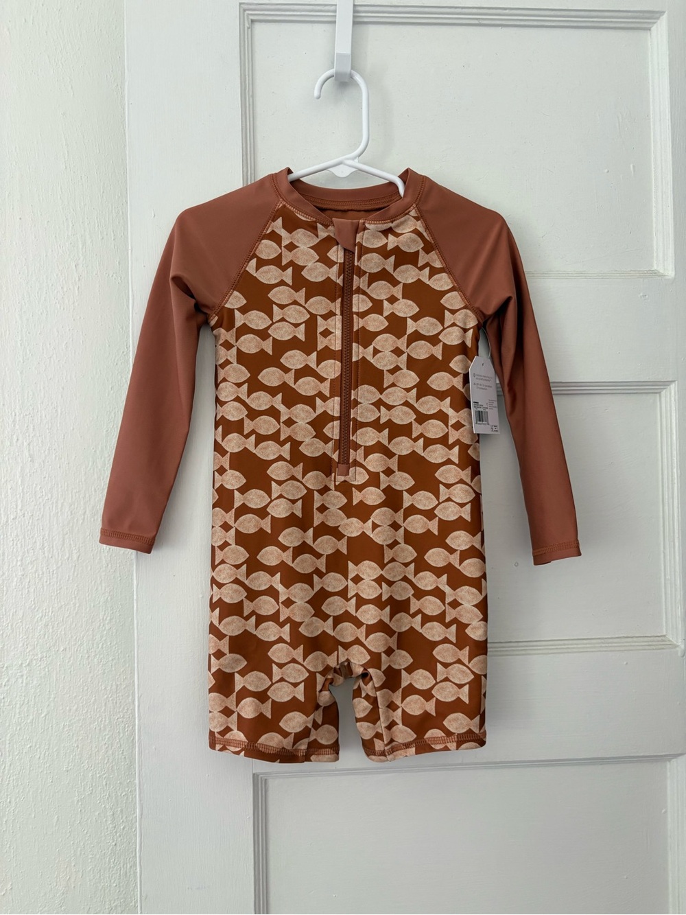 Little Co. by Lauren Conrad Kids Long Sleeve Swim Romper in Rust Fish Print
